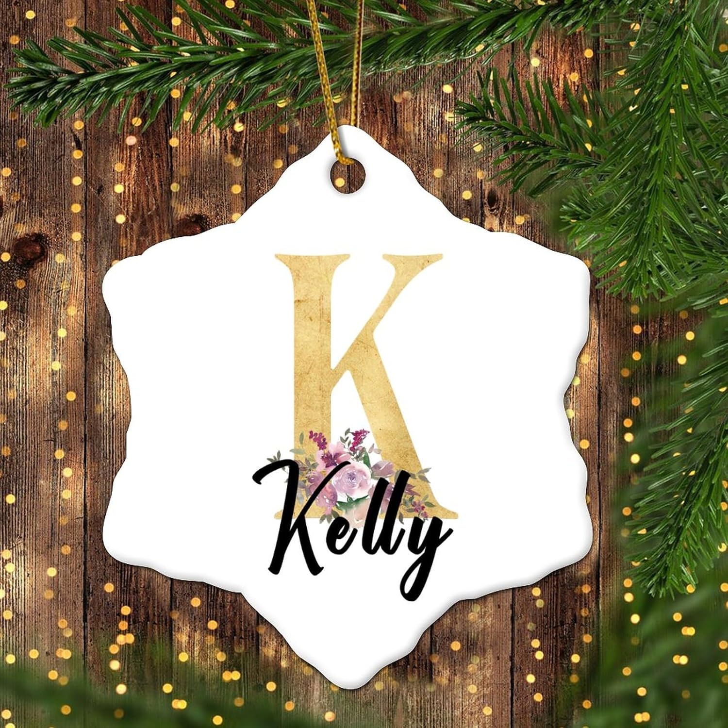 Monogram Initial Letter K Personalized Christmas Ornament 2023 Blush Burgundy Floral Alphabet Ornament for Christmas Tree Decor Novelty Keepsake Gifts for Souvenir Wedding Birthday