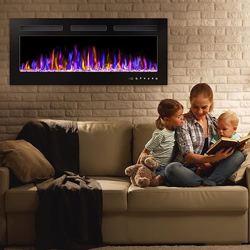 Miniatura 9 de BETELNUT Chimenea eléctrica de 40 pulgadas montada en la pared y empotrada con control remoto calentador de chimenea de pared ultrafino de 7501500 W