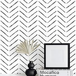 Rugreat Herringbone Peel and Stick Wallpaper Modern Stripe Contact Paper for Cabinets Neutral Self Adhesive Removable Wallpaper for Bedroom Bathroom Waterproof Black and White 78.8inL17.3inW
