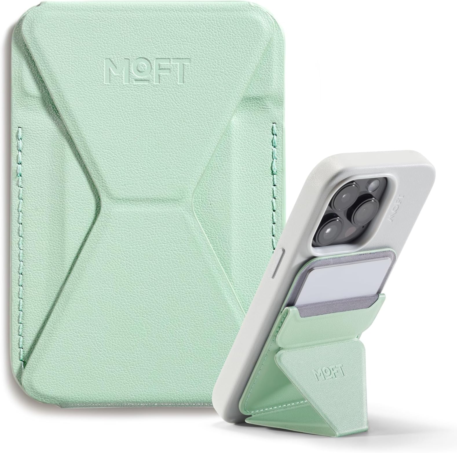 MOFT MagSafe Wallet Stand for iPhone 17/16/15/14/13/12 Series Compatible with MagSafe, MOVAS Vegan Leather Magnetic Phone Stand with 3 Viewing Angles, 2 Cards Holder