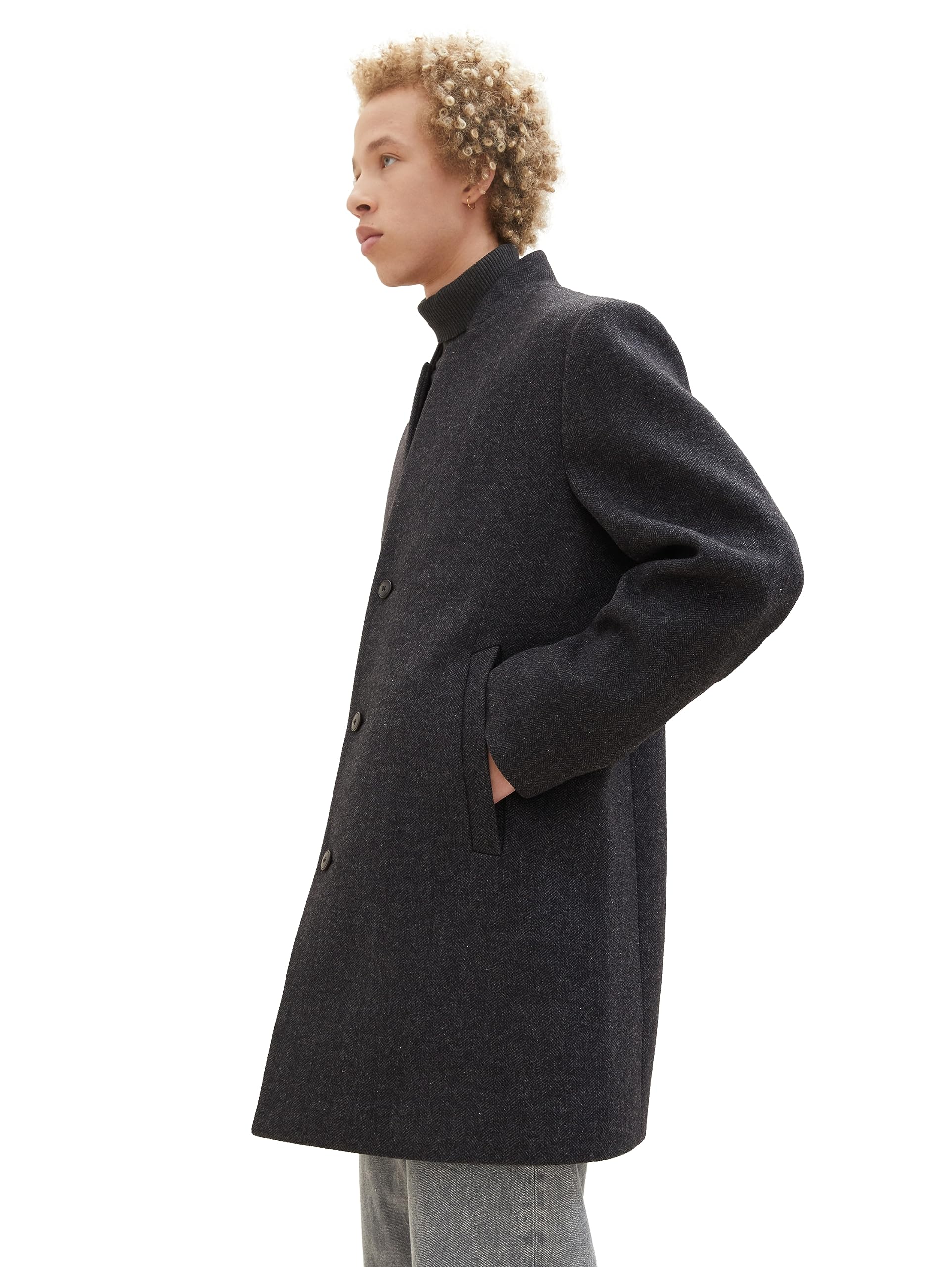 TOM TAILOR Denim Herren 3-Knopf Wollmantel mit Stehkragen