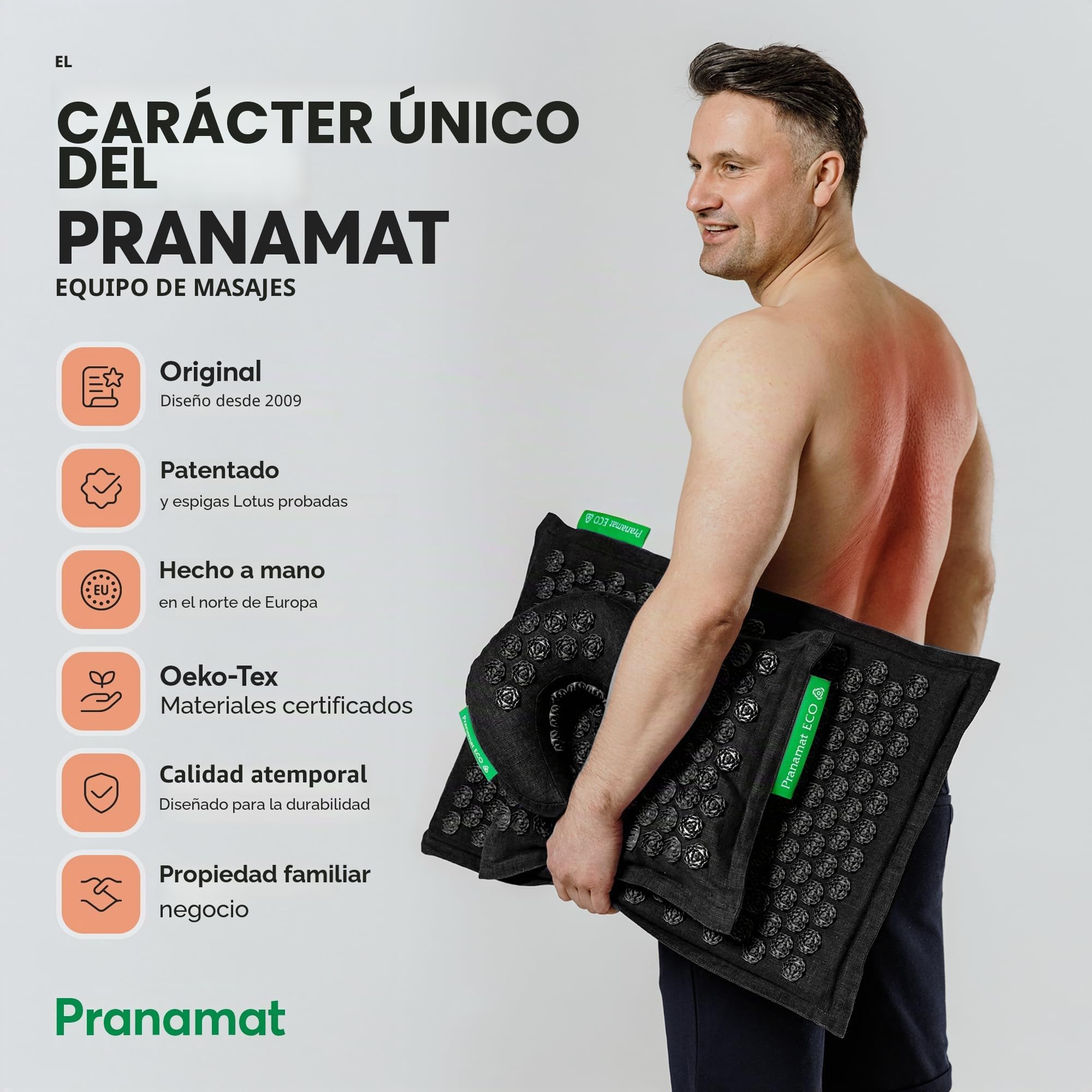 Pranamat Set de Esterilla Grande y Almohada de Acupresión, Terapia de Acupresión Premium para Alivio del Dolor y Relajación, Hecho a Mano en Europa con Materiales Naturales y Sostenibles (Lavander)