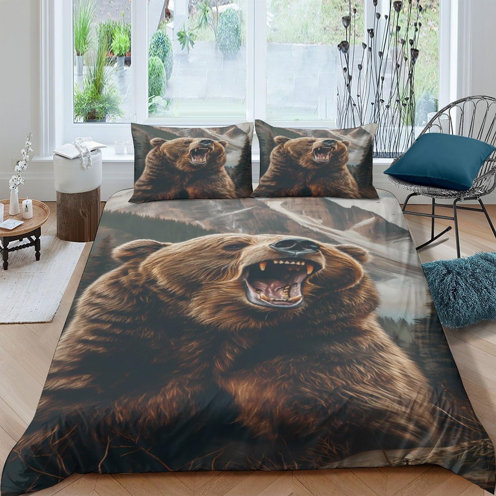 Ctjqhvkz Style-3 3D Printed Wild Bear Fitted Sheet Microfiber Soft Anti-Slip Forest Animal Bed Cover For Bedroom Dorm Decor Single（135X200cm）