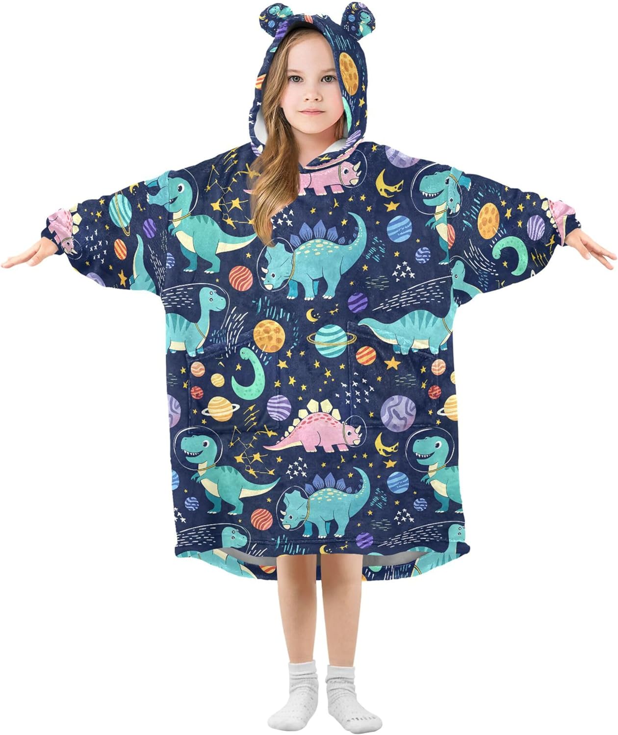 Cute Dinosaur Kids Wearable Blanket Hoodie with Pocket and Sleeves for Toddlers, Cute Hoodies Girls Boys B0404097