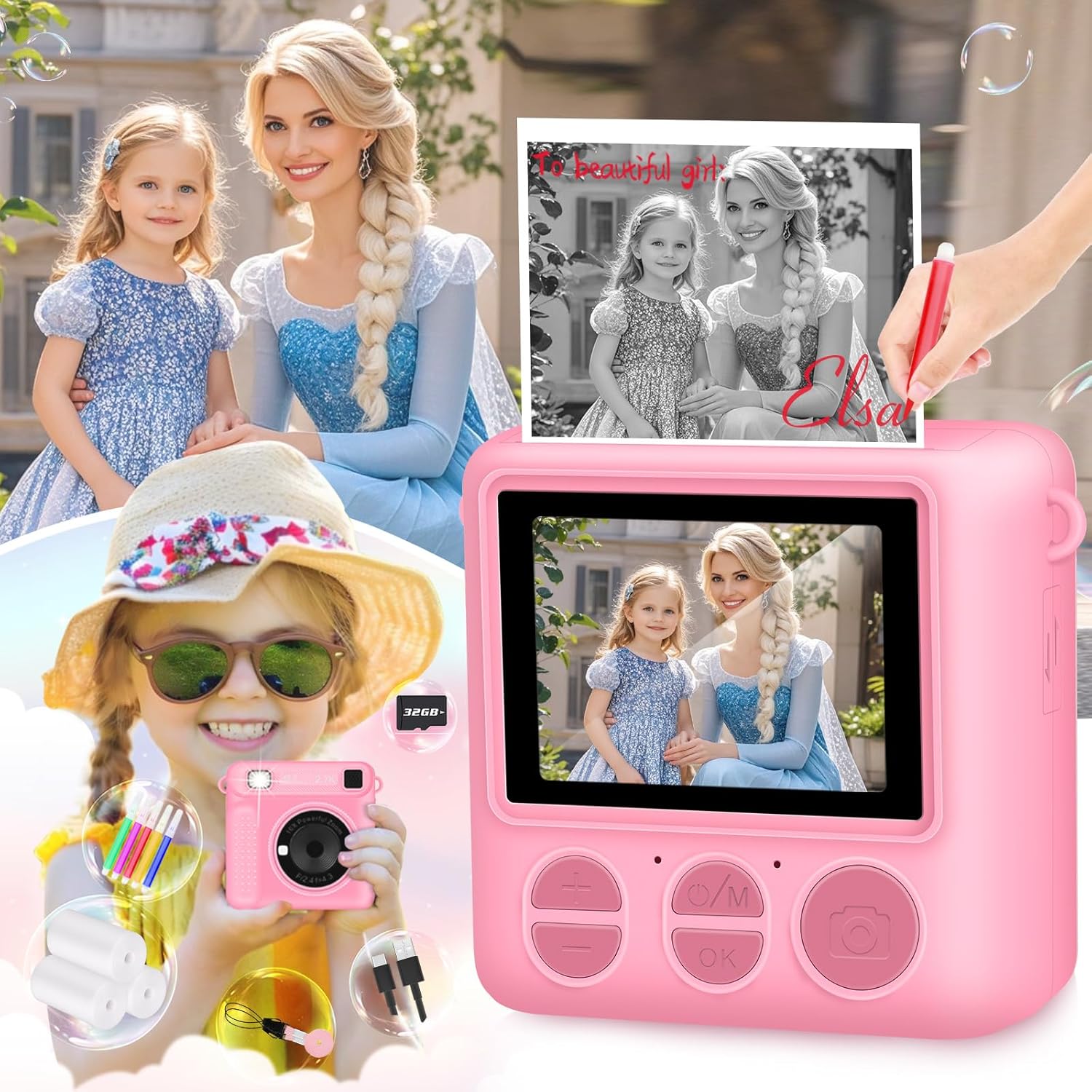 Camera for kids instant print with 32G card