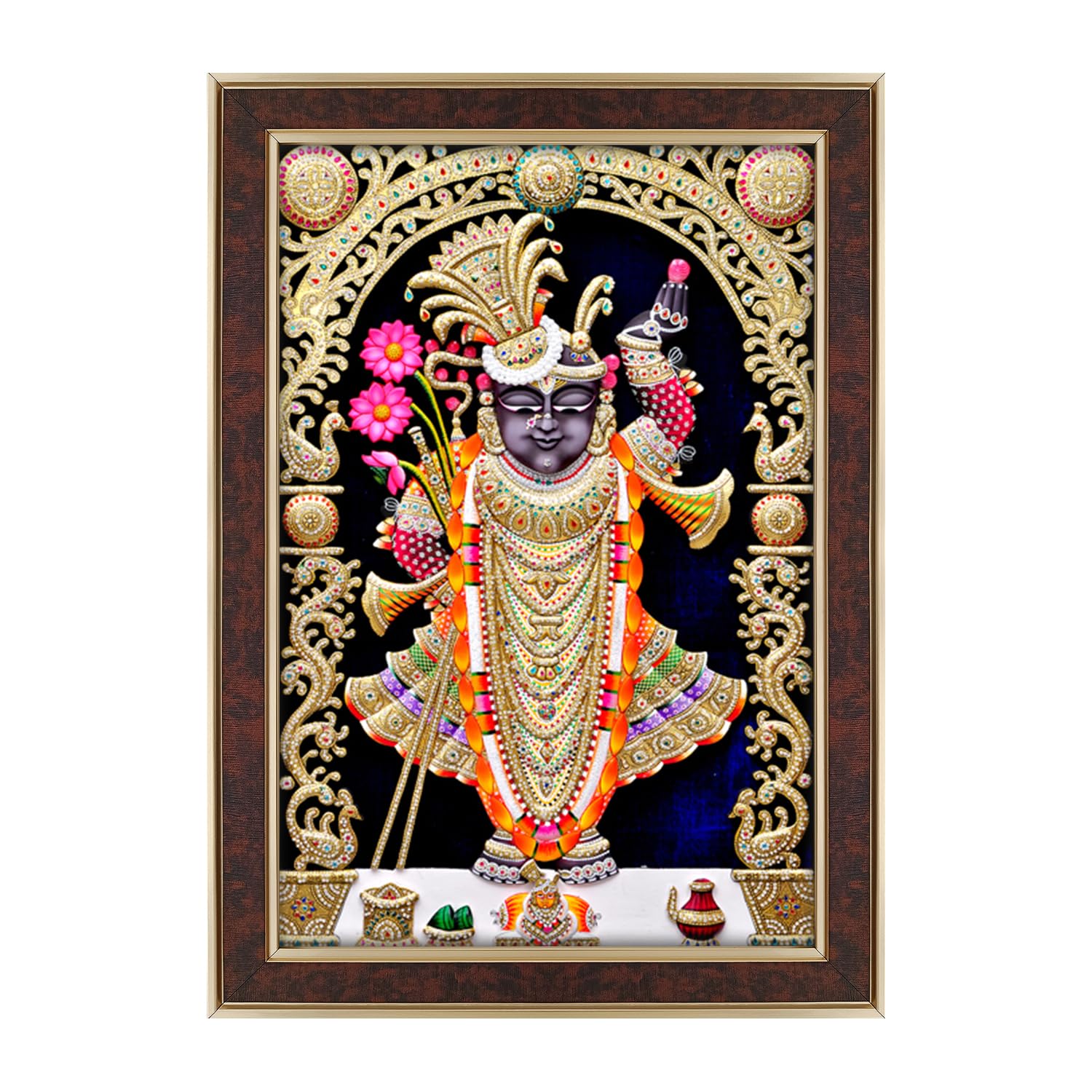 Shrinathji Photo with Frame Big Size, Shreenathji Photo Frame Big Size with Sparkle Lamination - 2415 (21x27 Inch, Brown) (Without Glass)-image-36