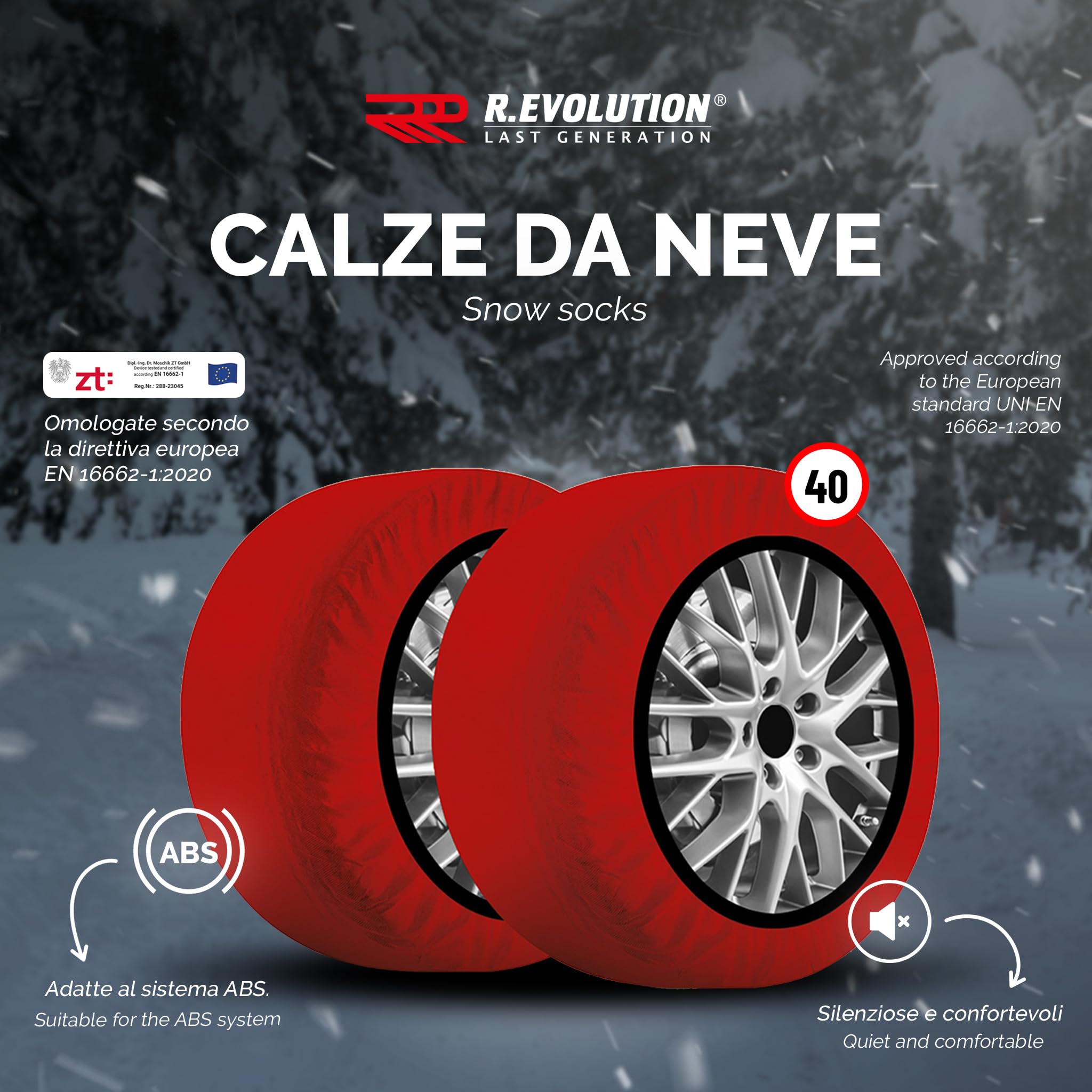 Calze da Neve Omologate Italia RRR R.Evolution Taglia XL Rosso per R14 - R21