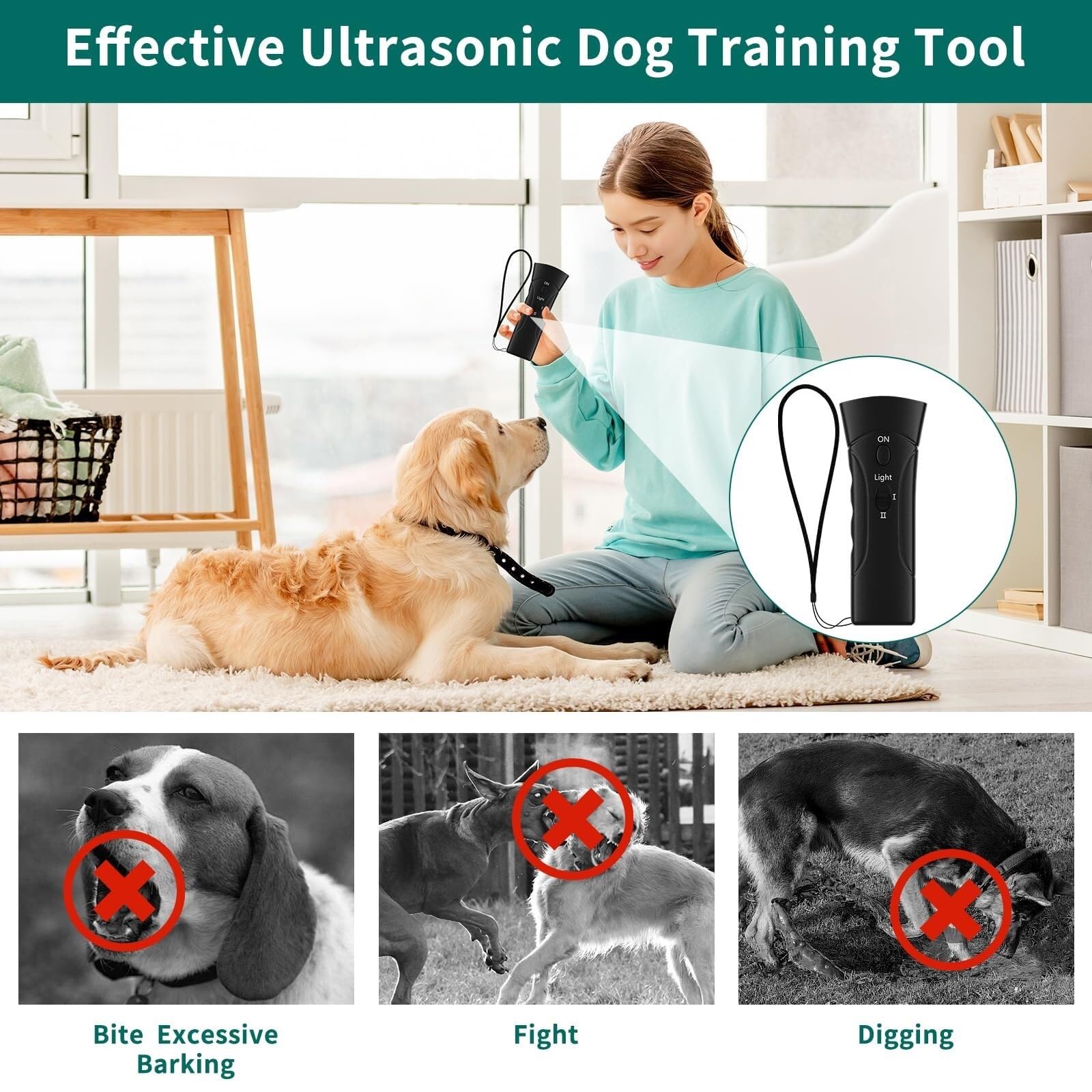 Dispositif Anti-aboiements for Chiens, 2 Modes, 7,6 m, Portable, LED, contrôle des aboiements for de Petite, Moyenne et Grande Taille, Outil Dressage