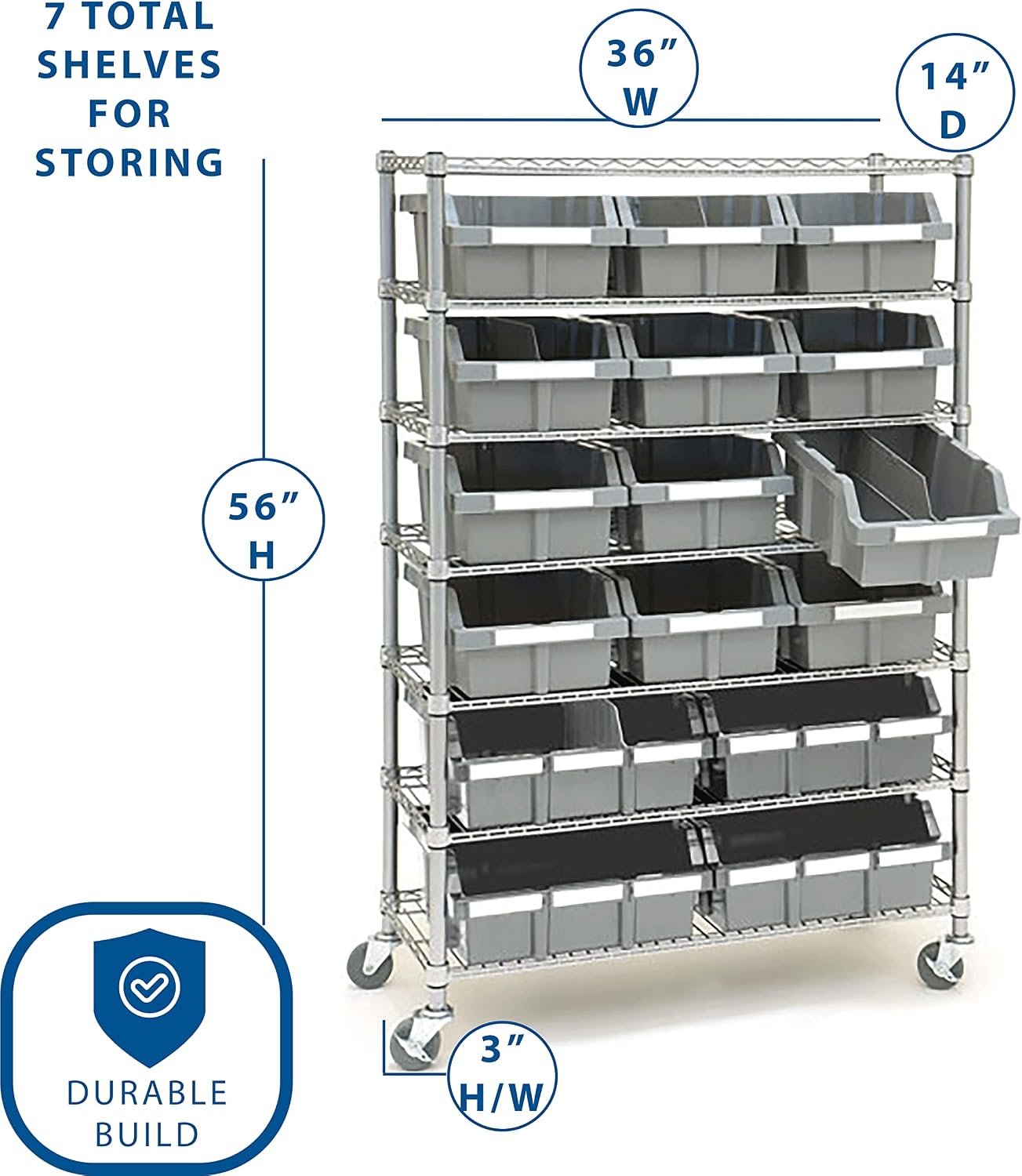 Seville Classics Heavy Duty NSF Bin Rack Solid Steel Wire Shelving Storage Unit, Patented Organizer for Garage, Warehouse, Office, Restaurant, Classroom, Kitchen, Gray, Includes 16 Bins