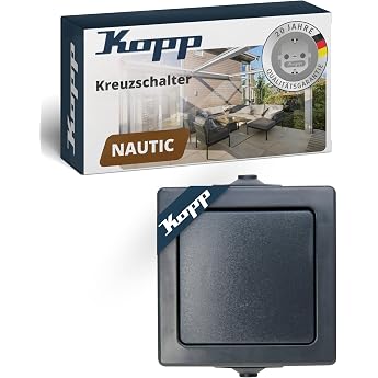 Kopp Nautic 565715005 Surface-Mounted Cross Switch for Wet Rooms 250 V 10 A IP44 Charcoal Grey