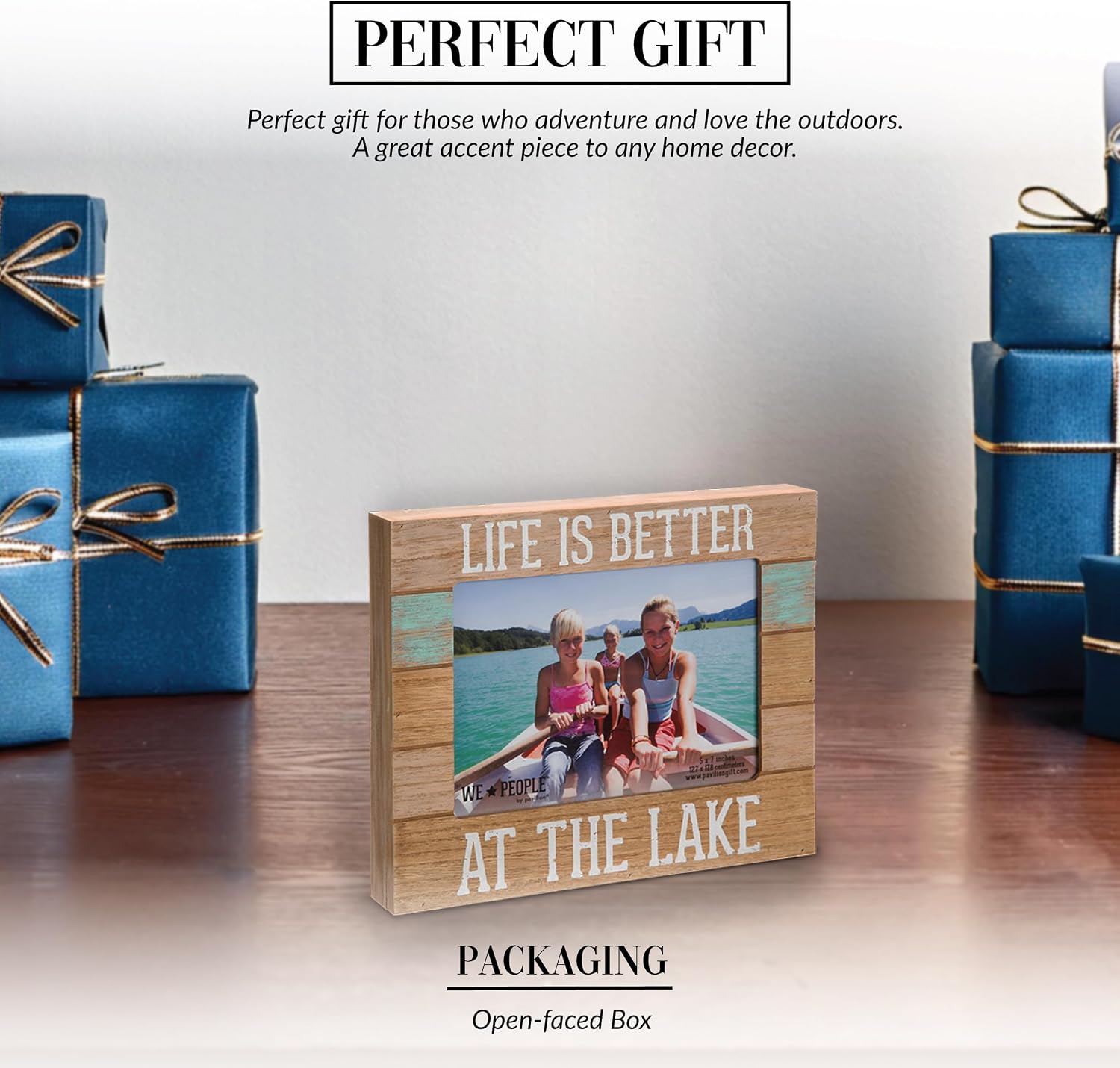 Pavilion Gift Company 67243 We People-Life is Better at the Lake Picture Frame, 5"x7",BROWN , SKY BLUE
