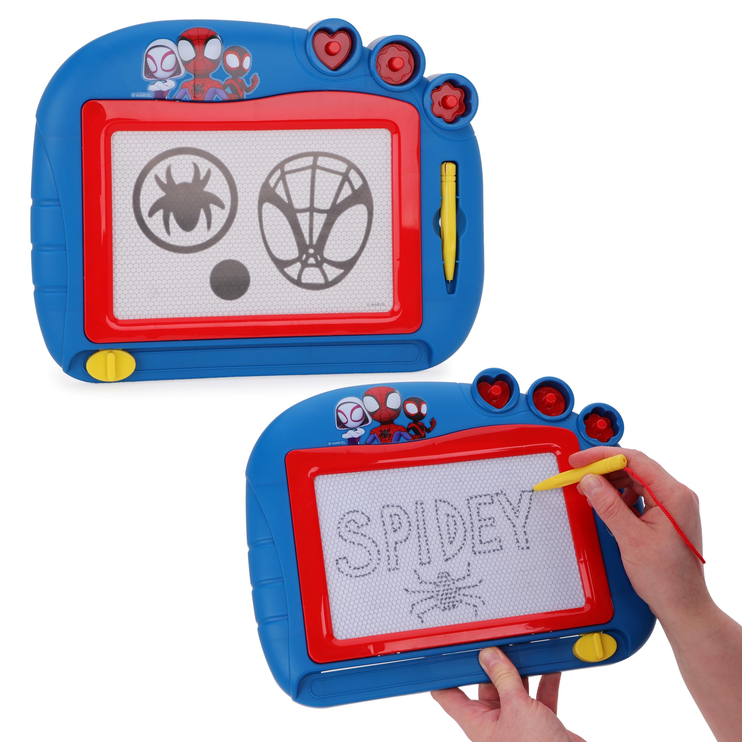 Toyland® Spidey And His Amazing Friends Magnetic Drawing Board - Includes 1x Attached Stylus Pen & 3 x Shape Stamp Accessories - Mess Free Doodle Pad - Educational Learning Toy