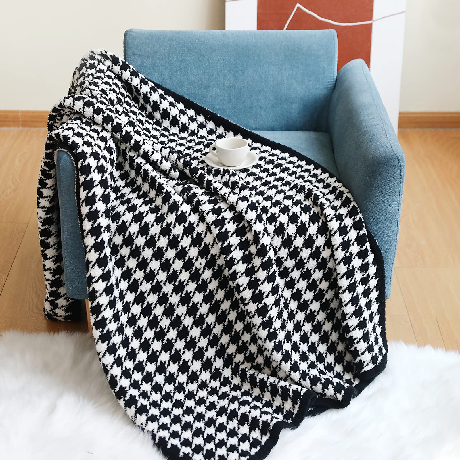 LumiSyne Plaid Polaire Style Simple Classique Motif Zèbre Pied De Poule Douillette Doux Couverture pour Canapé Lit Chaud Jetés De Lit Peluche Salon Voyage 170x130cm