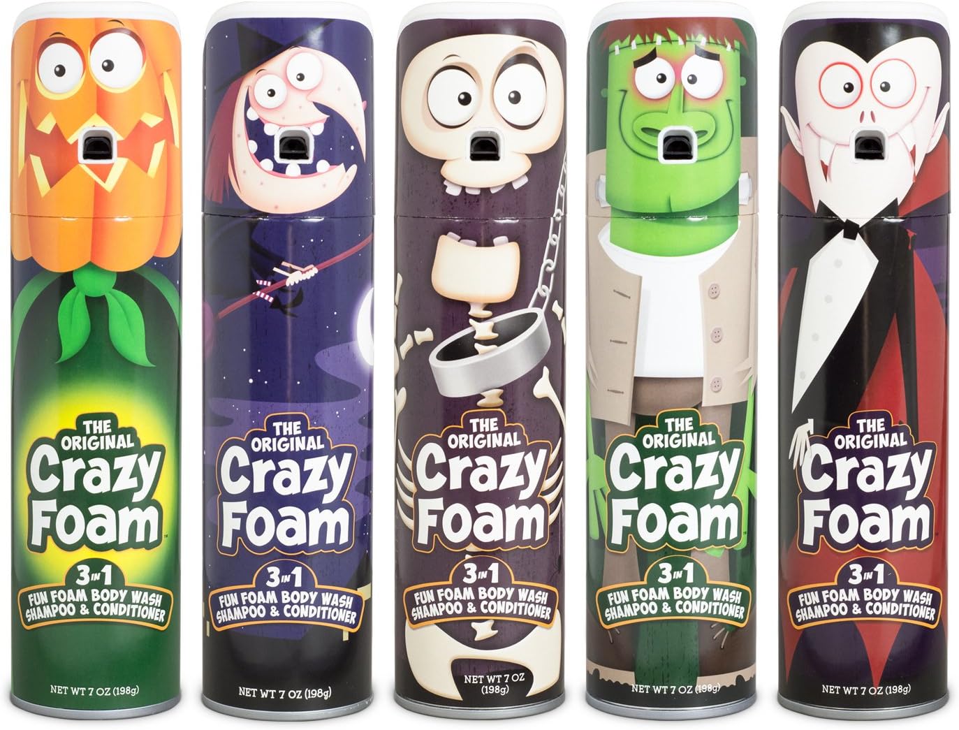 Crazy Foam Monster 5 pack: Dracula, Witch, Skeleton, Frankenstein, Pumpkinhead