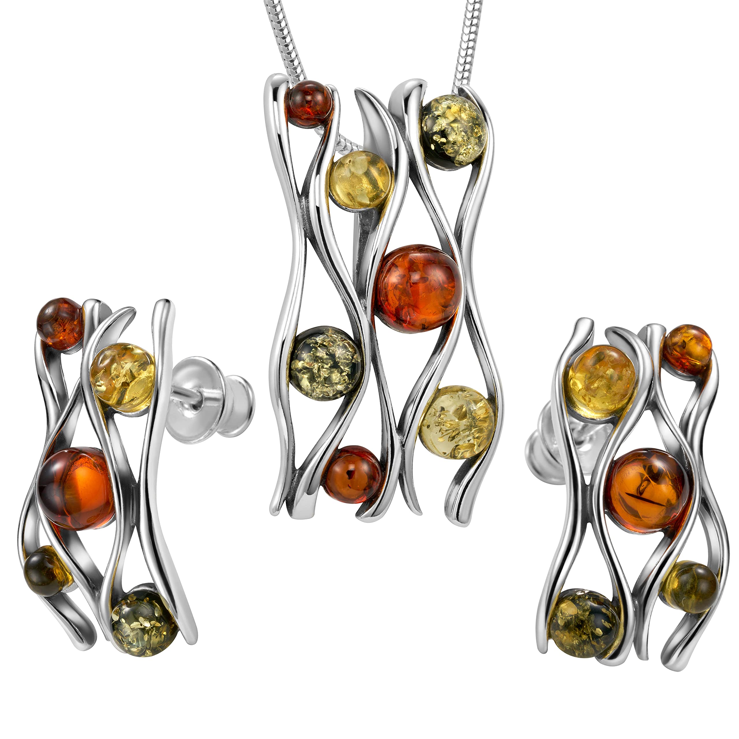 Copal Einzigartiges Bernstein-Schmuckset Aus Sterling Silber Mit Verstellbarer Kette