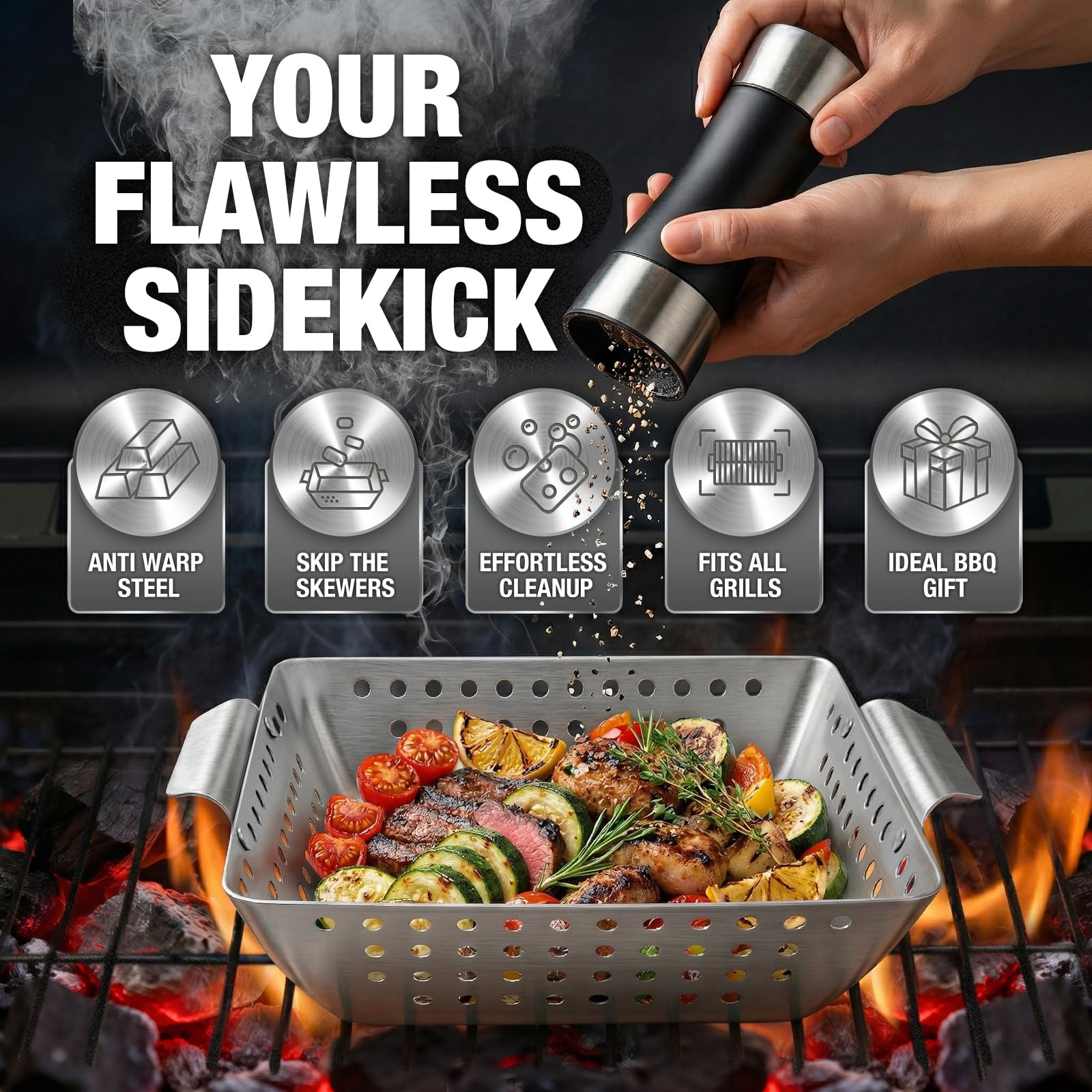 Stainless Steel Grill Basket Set - 3 Piece BBQ Accessories -4