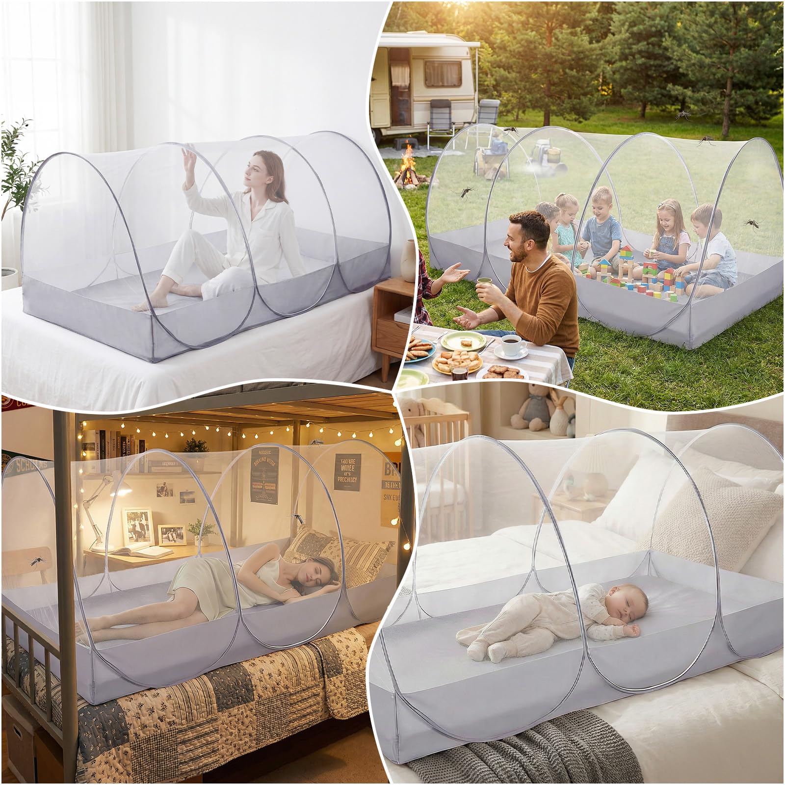 Pop Up Moskitonetz Bett 190x90x90cm Groß, Faltbares Bettzelt für Reise Camping Outdoor, Moskitonetz Reise mit Tragbarem Design, Mückenschutz für Kinder Erwachsene - Leicht zu Verstauen