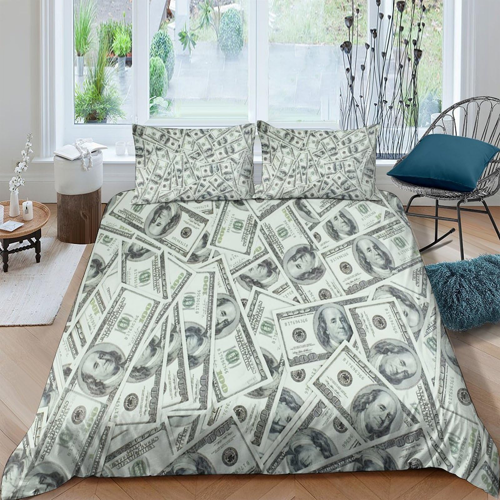 Ctjqhvkz Style-1 3D Printed Money Pattern Fitted Sheet Microfiber Soft Bedroom Decor Dollar Bill Bed Cover Anti-Slip Machine Washable Single（135X200cm）