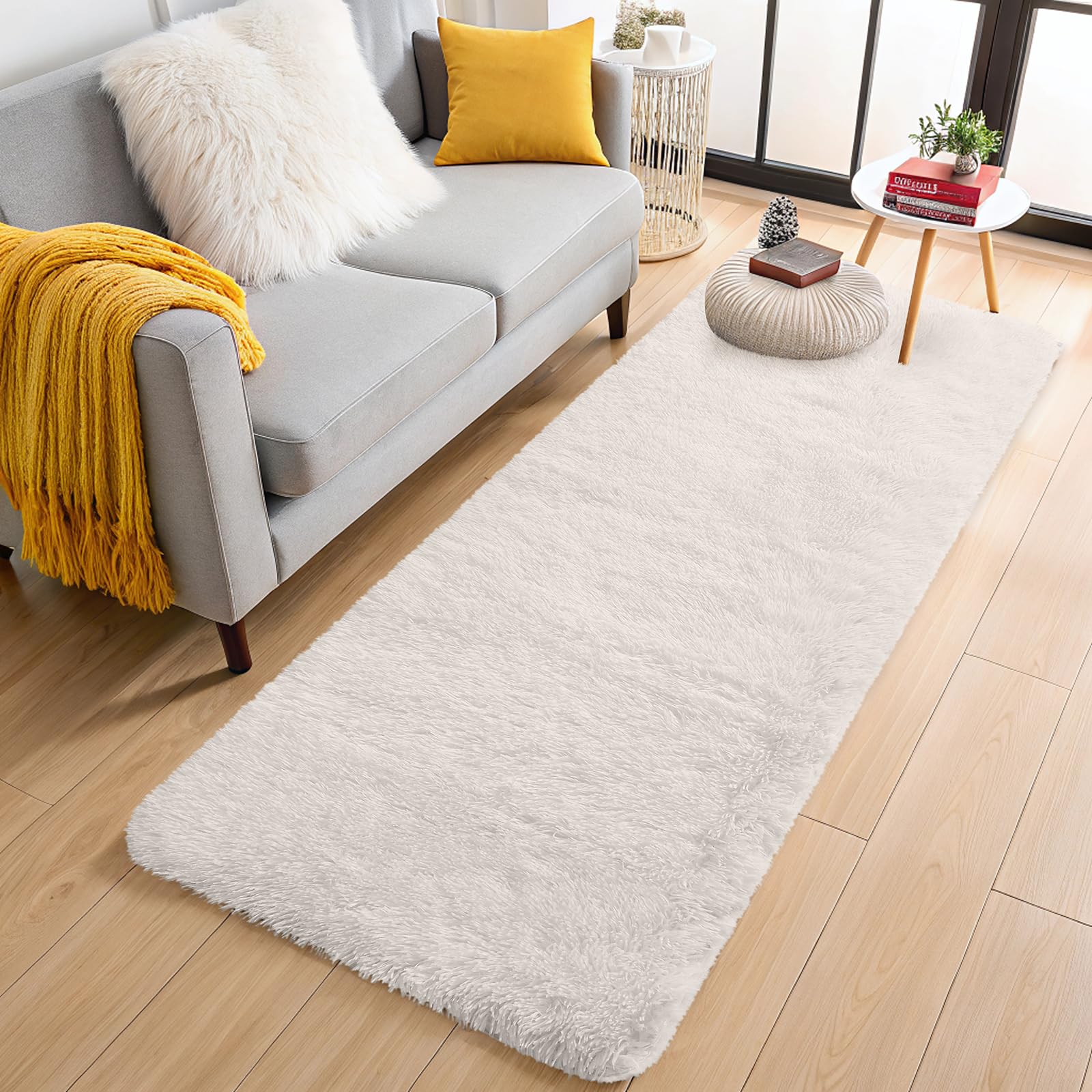 OLANLY 2x5 Machine Washable Runner Rugs for Hallway, Soft Fluffy Shaggy Bedside Rugs for Bedroom, Living Room, Indoor Floor Carpet for Kids Girls and