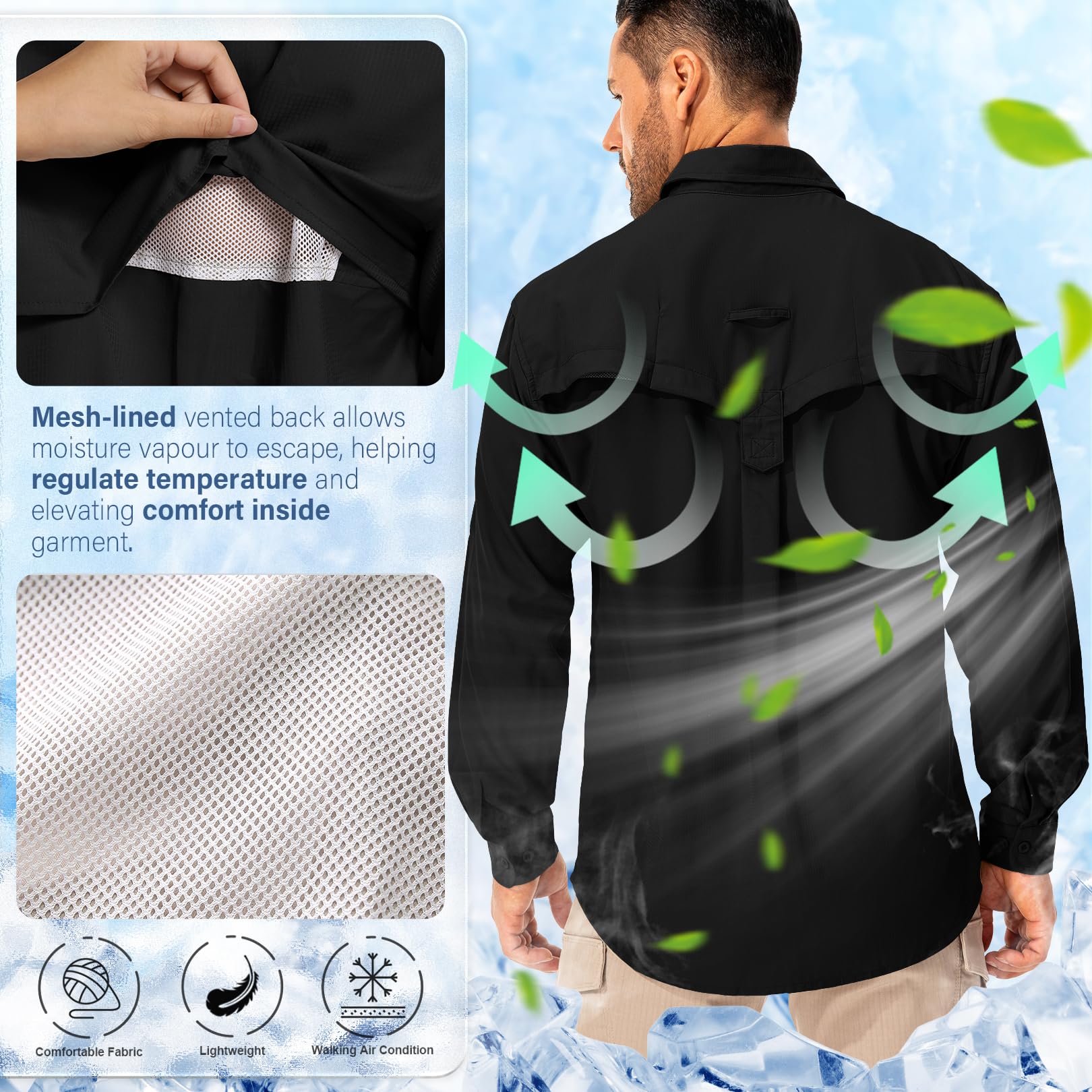 mosingle Camisa de senderismo de manga larga para hombre, protección solar UV, safari, pesca, al aire libre, camisa de secado rápido, ligera, para caminar y viajar