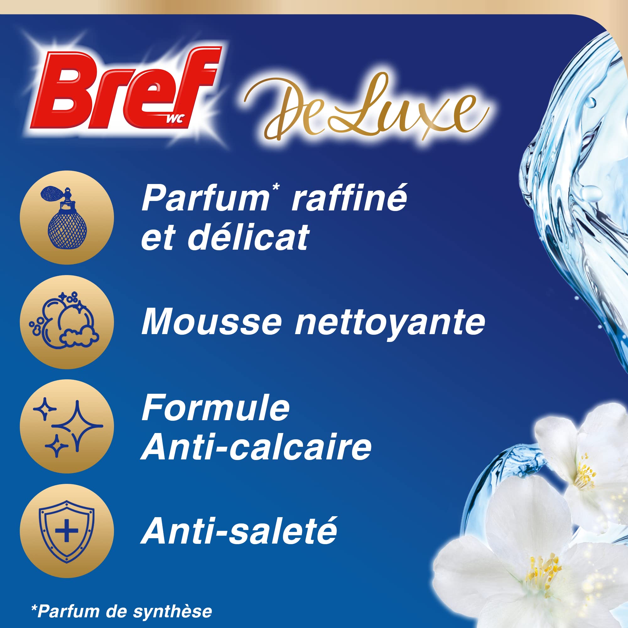 Bref Deluxe Jasmin Delicat – 10 bloków WC (10 x 50 g) – środek do czyszczenia toalety – perfumy WC – formuła zapobiegająca osadzaniu się kamienia