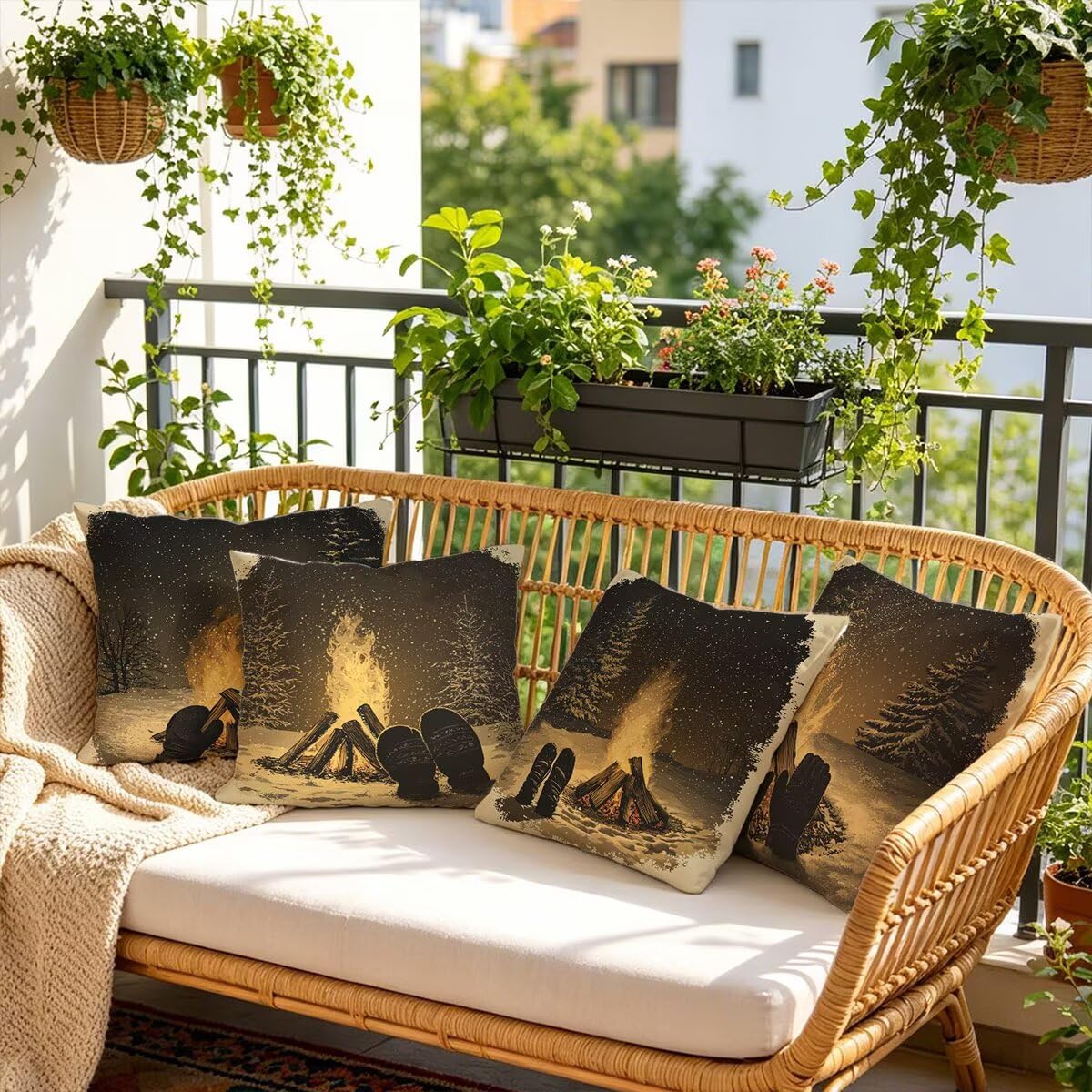 Federe Cuscini Divano 55x55 cm, Grigio Cuscini per Divano, Velluto Federe Cuscino Letto Impermeabili Set da 4, Copricuscini Fiamma Motivo con Cerniera Invisibile Design per Sofá, Regalo Donna D-89