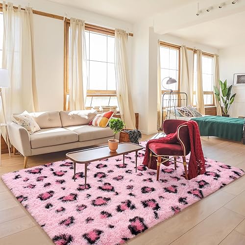 Miniatura 3 de Amearea Alfombra de área esponjosa, alfombra moderna con estampado de leopardo, decoración del hogar para dormitorio, suave y cómoda alfombra de