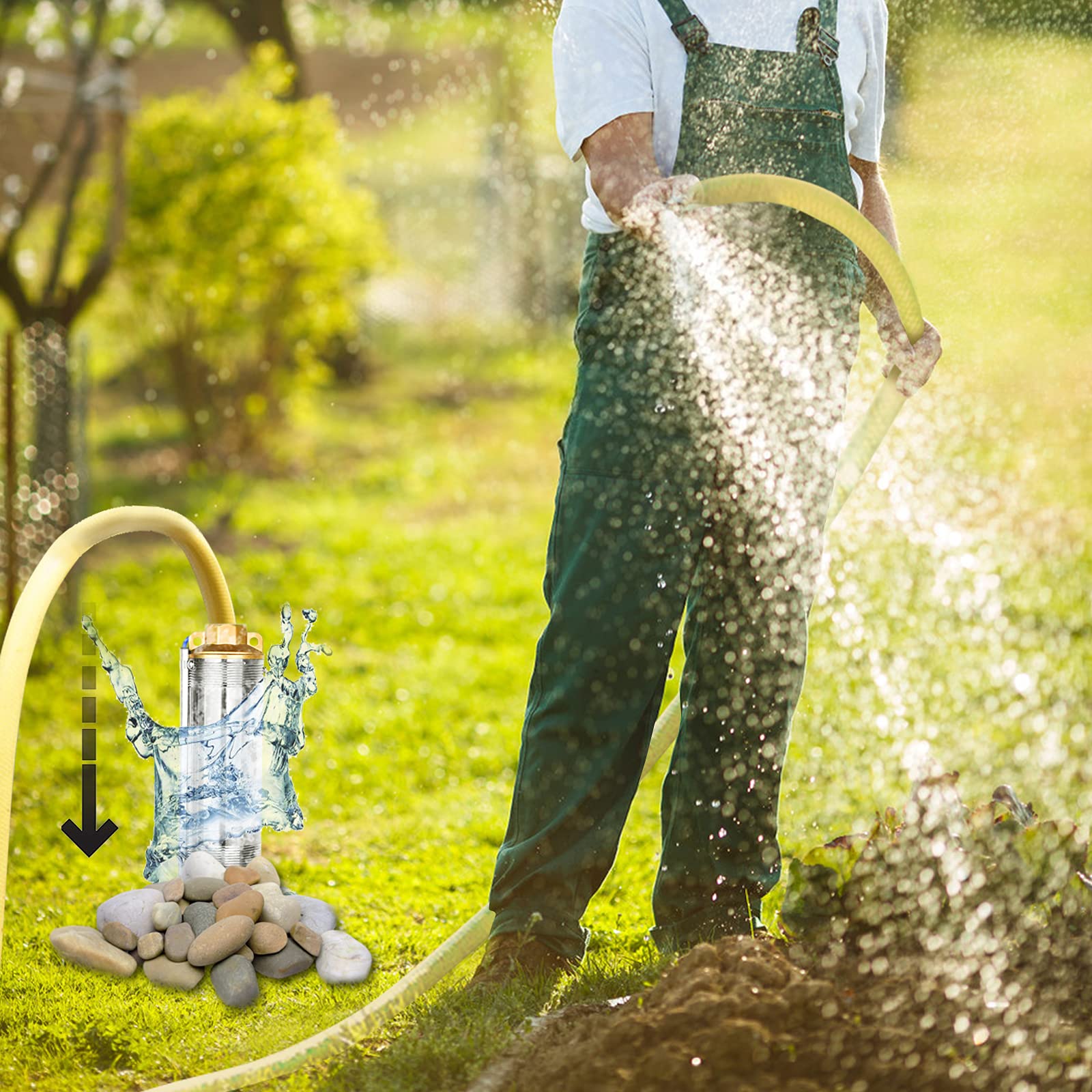 NAIZY Pompa Profondo Pozzo 1100W 1.5HP Sommergibile 4000L/h Portata tubo Commutazione Automatica Giardino 4 Pollici con 20M di Cavo di Collegamento