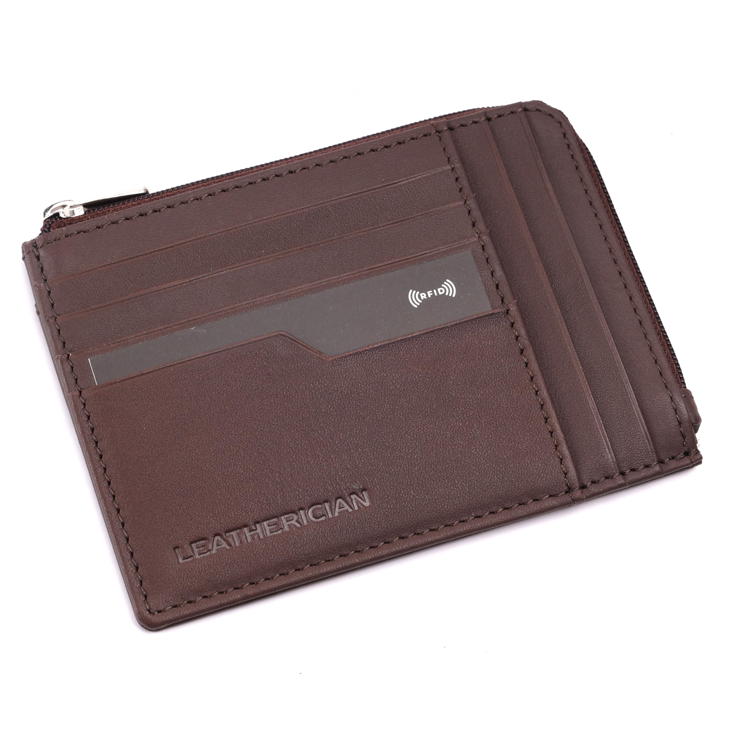 Genuine Leather Zip Wallet Card Holder | RFID Protected | 7 Card Slots Slim Design-image-45