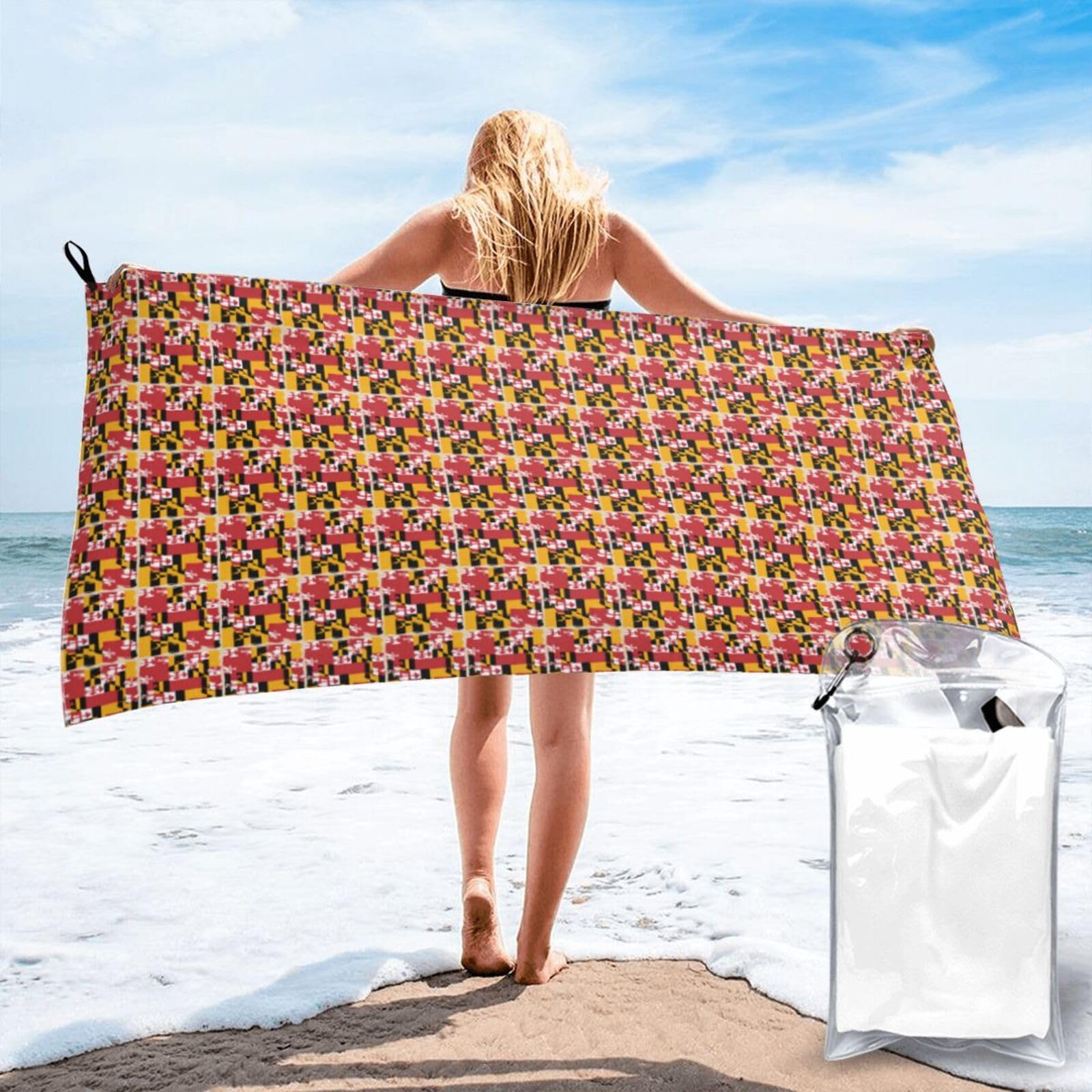 JBJGKHLP Maryland Flag Print Quick Dry Portable Towel For Beach Camping Hiking Yoga Fitness Outdoor Adventures