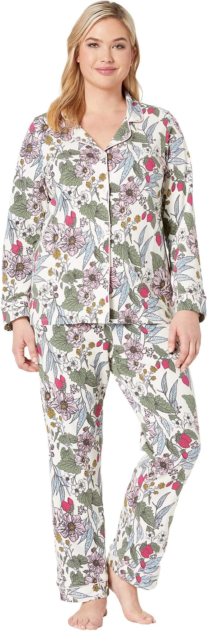 Plus Size Long Sleeve Classic Notch Collar Pajama Set