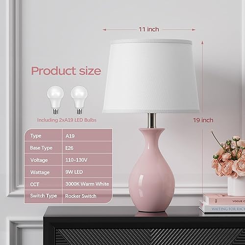 Miniatura 2 de PARTPHONER Juego de 2 lámparas de mesa, modernas lámparas de noche de cerámica para mesitas de noche, lámpara clásica pequeña para dormitorio, sala