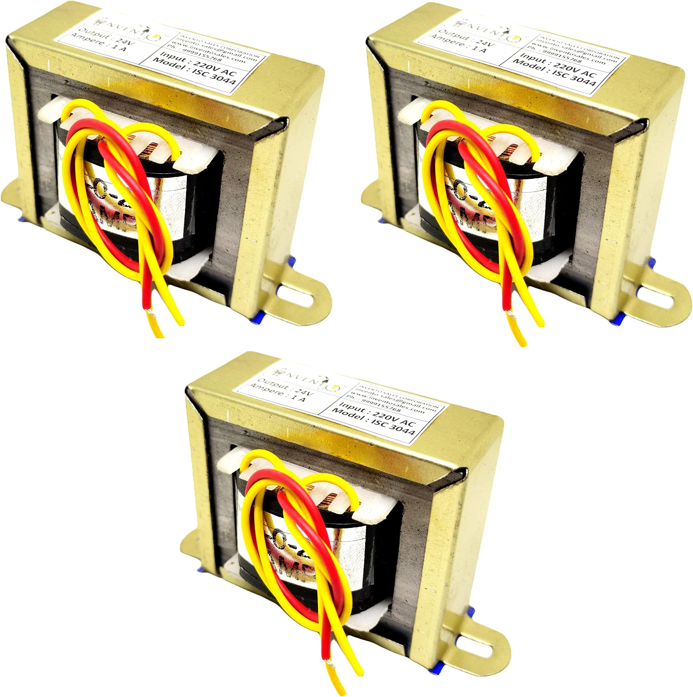 INVENTO 3Pcs 24V 1A 24-0-24 Transformer Copper Winding 220V AC to 24V AC Step Down Power Supply For DIY Projects