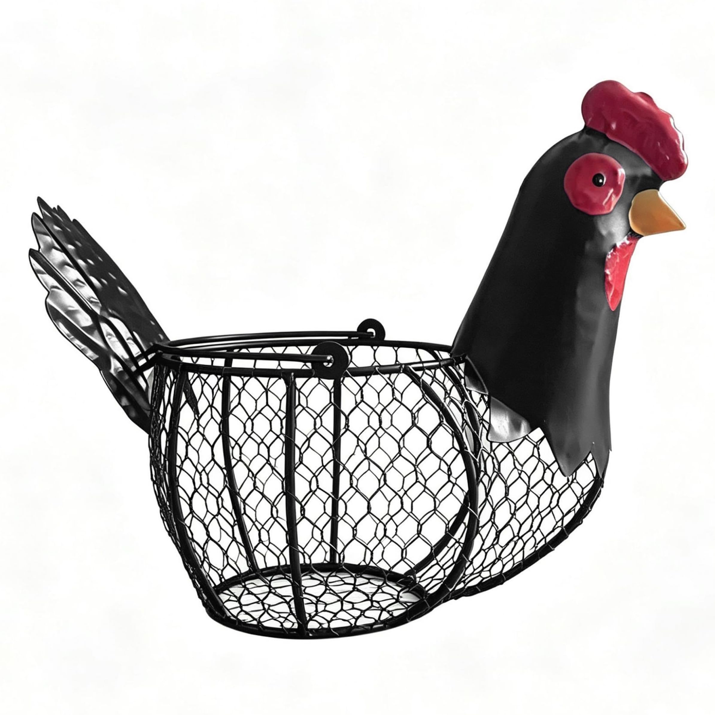 Cesta para huevos para recolectar huevos frescos Cesta para de gallina de alambre vintage Negro