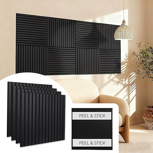 Miniatura 11 de Paneles de pared acústicos autoadhesivos de 22.8 x 22.8 pulgadas, paneles insonorizados con aspecto de madera de nogal, paquete de 4, paneles de