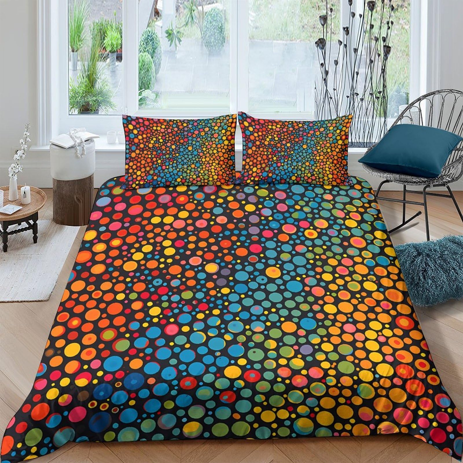 GPLZQXKJNH 3D Printed Colorful Dots Duvet Cover Microfiber Soft Breathable Abstract Bubble Bedding Set with 2 Pillowcases for Bedroom Decor Single（135x200cm）