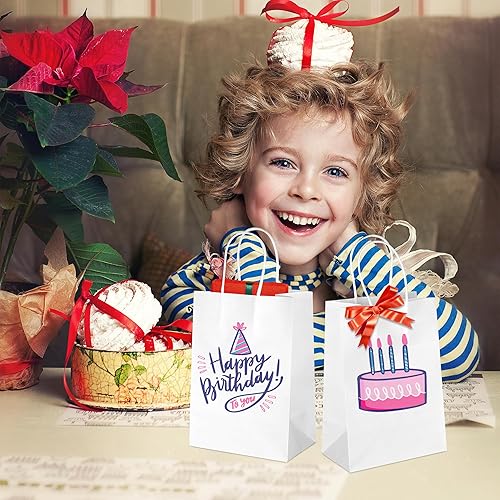 Miniatura 6 de GITMIWS Paquete de 120 bolsas blancas pequeñas de papel kraft con asas, 5.25 x 3.25 x 8.25 pulgadas, pequeñas bolsas blancas para manualidades,