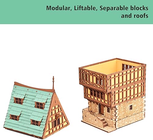 Miniatura 2 de Casa en Fila Ámbar, kit de construcción de madera DIY para adultos, adecuado para jugar - Realista Ámbar Rowhouse,Salón del gremio,Casa Alta