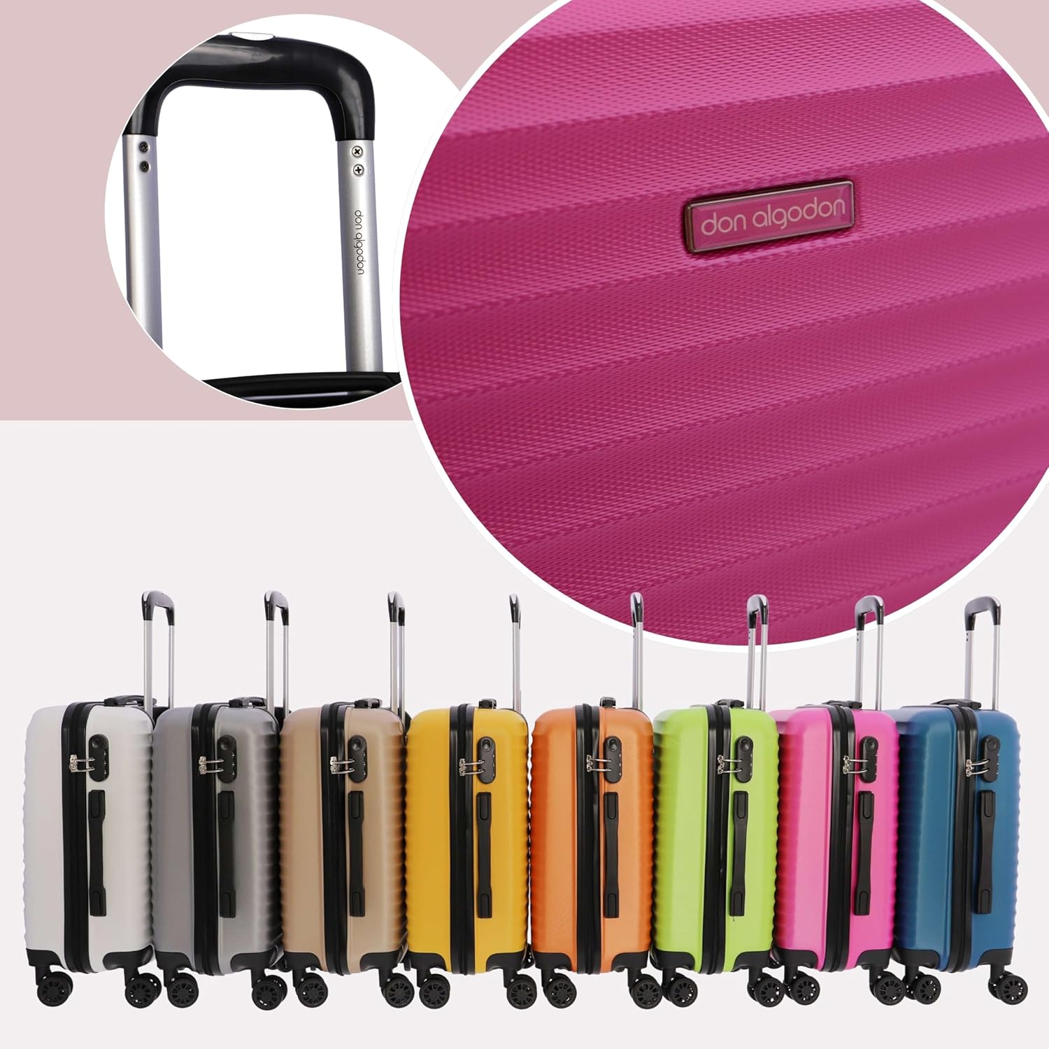 DON ALGODON - Cabin Travel Suitcase - 55x40x20 - Ryannair Approved - 4 Wheel Spinner with 360 Swivel Wheels - Iris