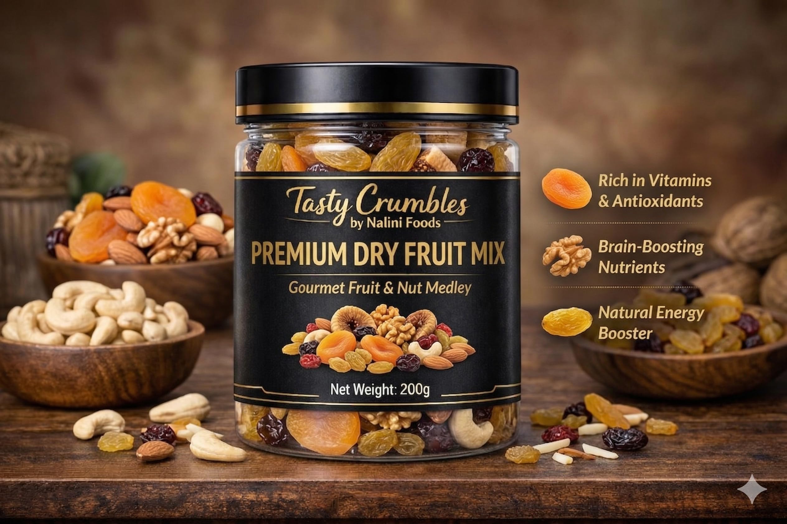 Tasty Crumbles Premium Mix Dry Fruit, Almonds, Cashews, Raisins, Pistachios, Dried Cranberries, 2 pack combo 200g 1