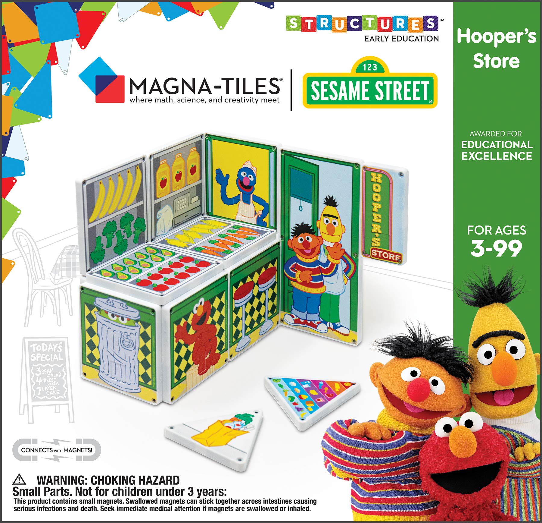 CreateOn Sesame Street Hooperâ€™s Store Magna-Tiles Structure Set, The Original Magnetic Building Tiles Making Learning Fun and Hands-On, Versatile Educational Toy for Children Ages 3 Years +