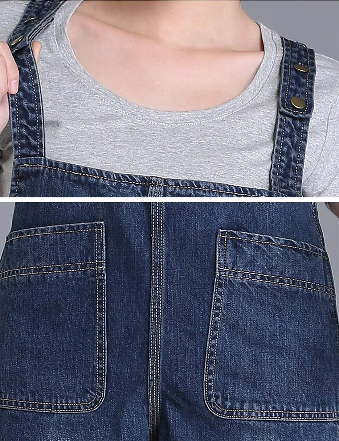 Mono vaquero holgado, para mujer, ajustable, para mujer, azul oscuro, M