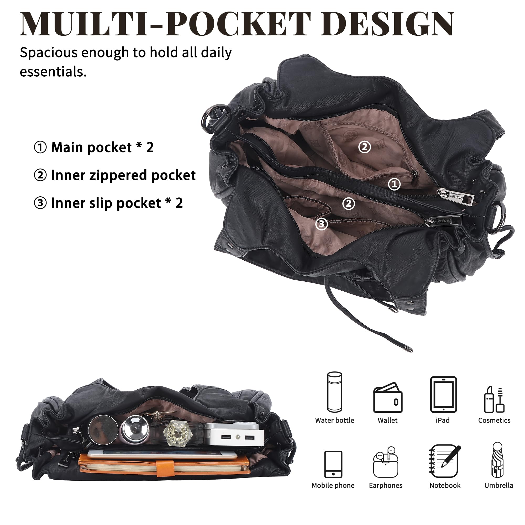 Angel Kiss Borsa Donna Media Elegante, Borse Tracolla PU Pelle, Tote Bag Impermeabile Pelle PU, Ampia e Pratica Maniglia Regolabile Molte Tasche Scomparti, per Scuola, Lavoro e Viaggio