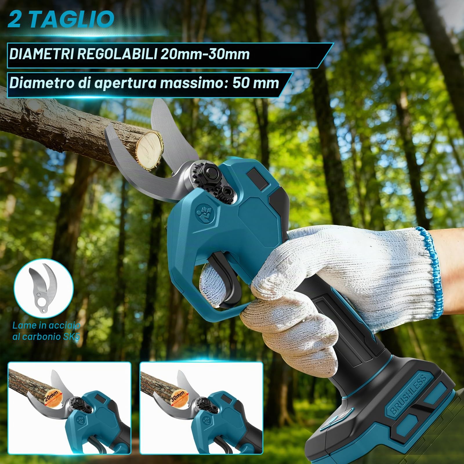 Mini Motosega 8 Pollici con Prolunga + Cesoie Elettriche 30 mm Compatibile con Batteria Makita 18V, Set Attrezzi da Giardino 4 in 1 Portata Massima 4,57 m per Potatura Alberi (Senza Batteria)