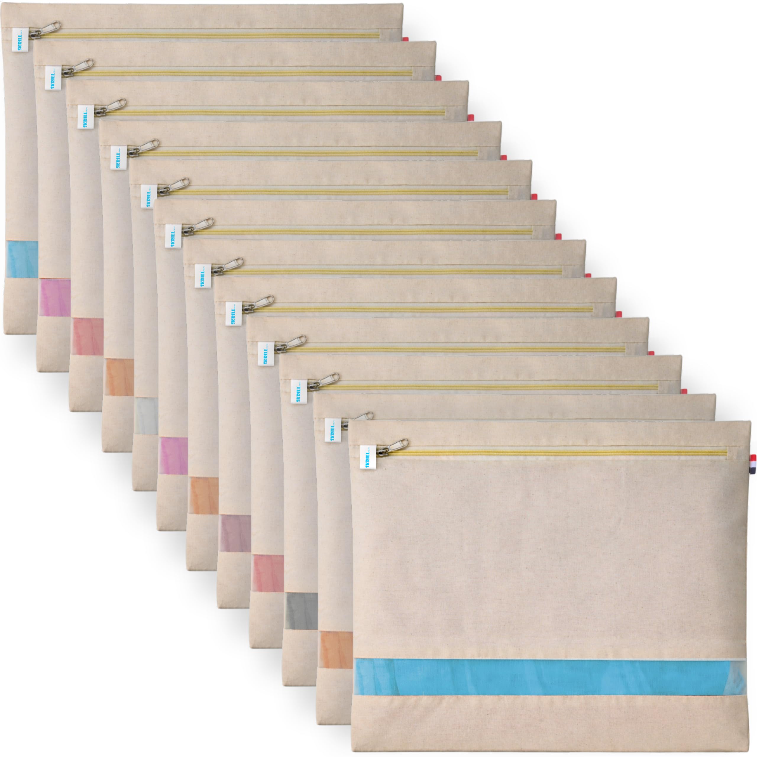 Skrill Cotton Canvas Saree Storage Bags | Wardrobe Organizer, Clothes Storage Covers with Zip Closure & Transparent Mesh Net Window, Cotton Organizer | Dress,Saree | Beige – 16 x 14 Inches - Set of 12-image-16