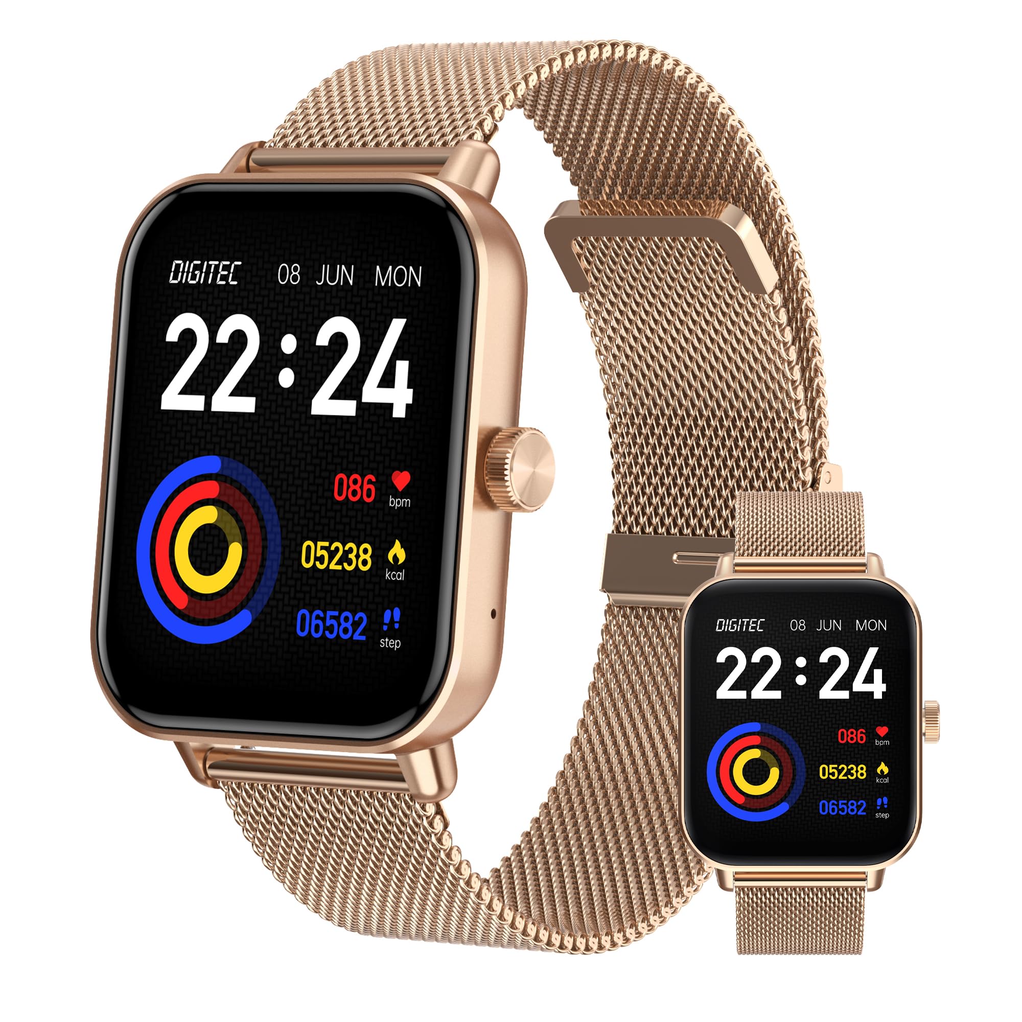 Digitec Montre connectée Square dorée-Rose avec Bracelet en Acier Maille milanaise dorée-Rose, Homme Femme, Suivi activité et Sommeil