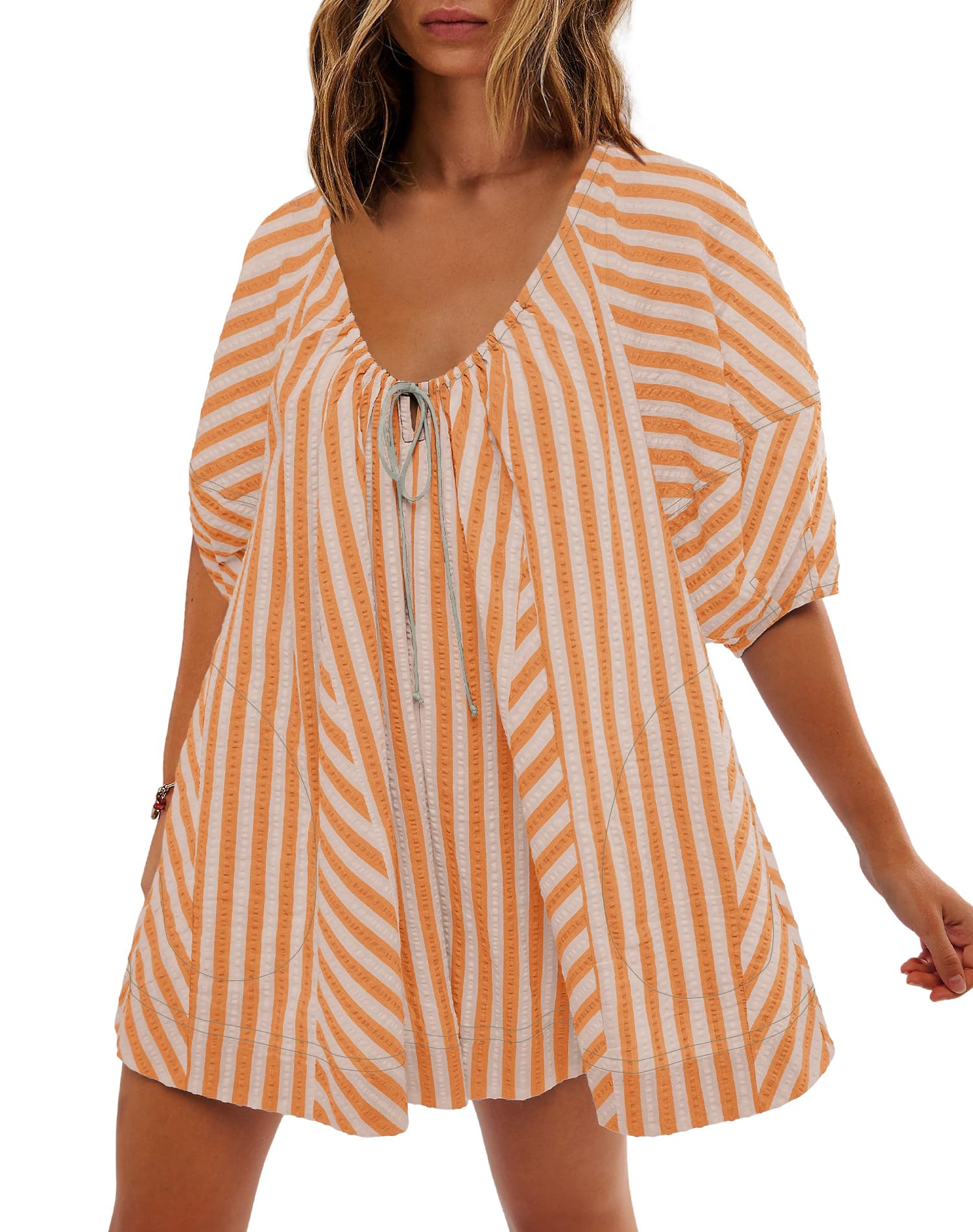 SENSERISE Womens Oversized Striped Romper Dress Shorts Jumpsuit Travel Outfit Beach Vacation Clothes with Pockets