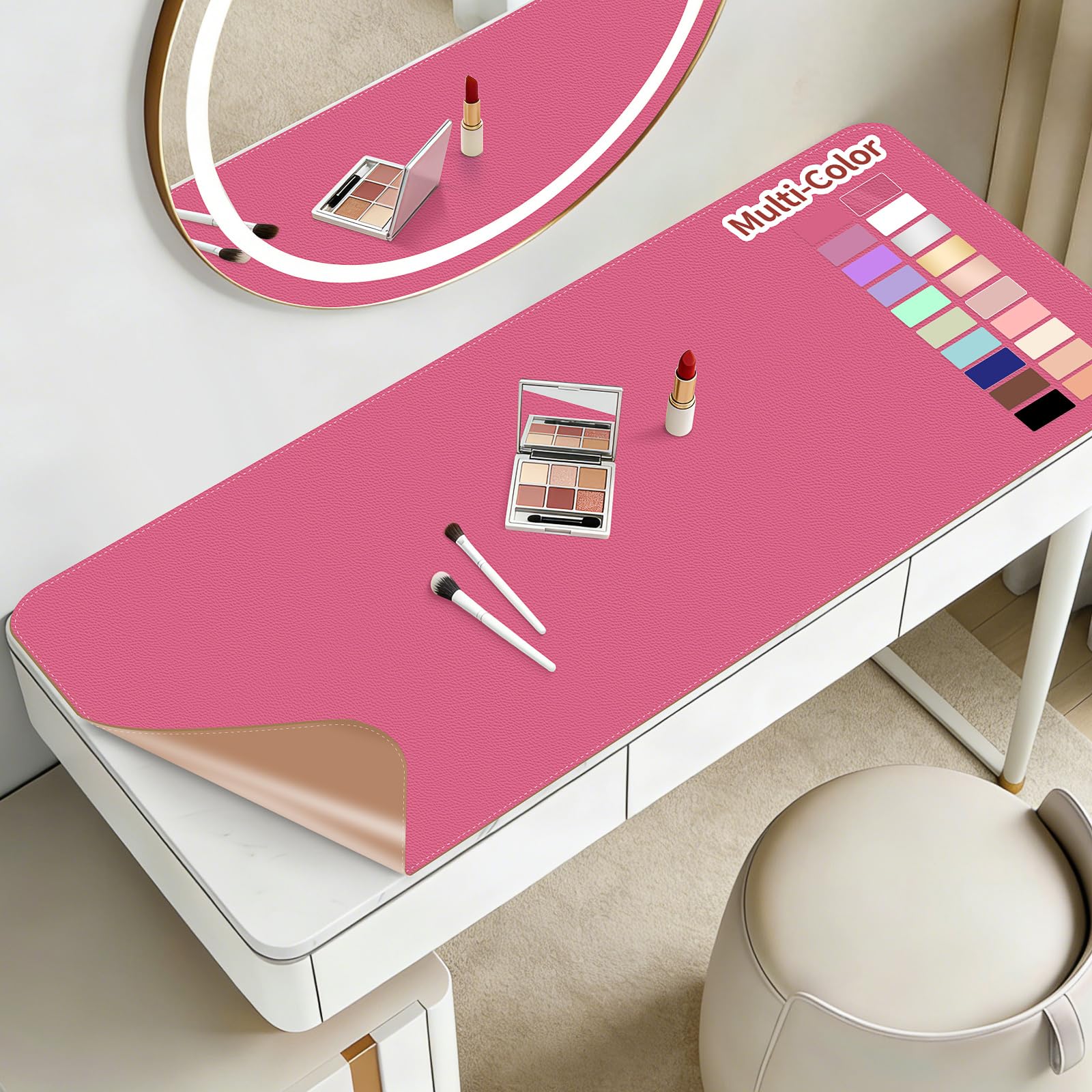 Makeup Mat for Vanity to Protect Desk Top 23.6 x 11.8 in, Dual-Sided Makeup Mat, Easy to Clean Desk Pad - Waterproof and Oilproof Vanity Accessories (