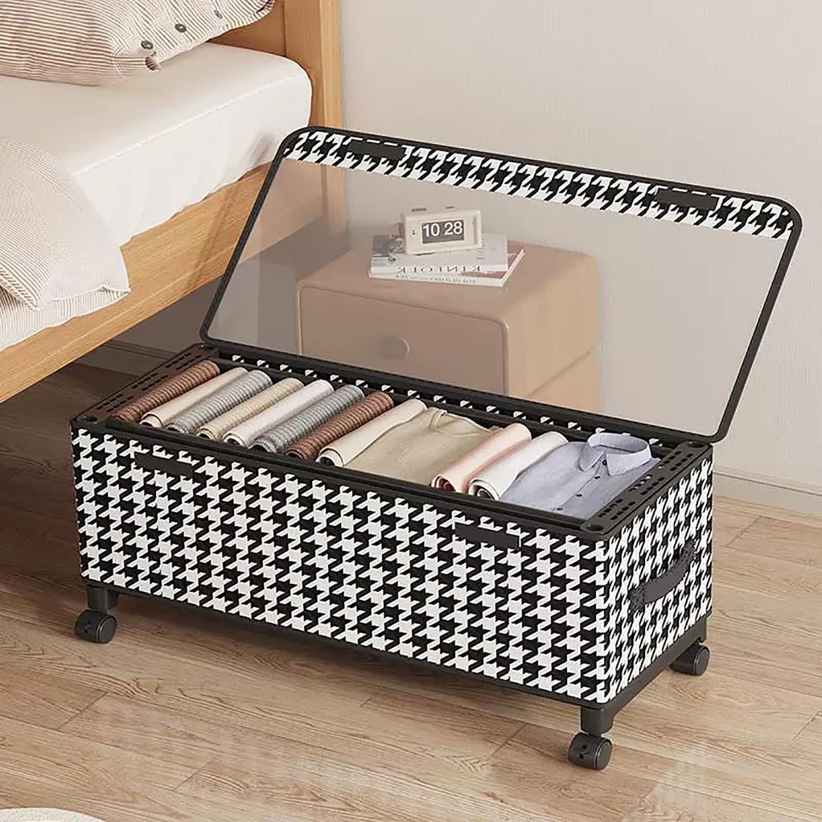 Conteneurs de Rangement Sous Le Lit avec Roulettes, Tiroirs Sous Le Lit avec Couvercles Transparents, Sac de Rangement Sous Le Lit, Bacs Roulants Sous Le Lit pour Vêtements, Chaussures, Jouets(57x29x3