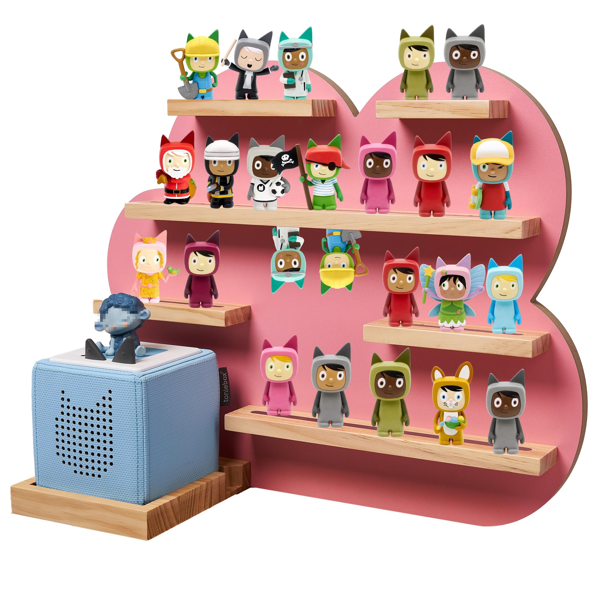 Cloud Toniebox Shelf for Tonies, Large Cloud Floating Wall Shelves for Toniebox 1 and Toniebox 2, Pink Pine Wood Display Shelves for Tonies Figures, Charging Station Storage Organizer for Kids Room